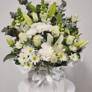 White sympathy flower box