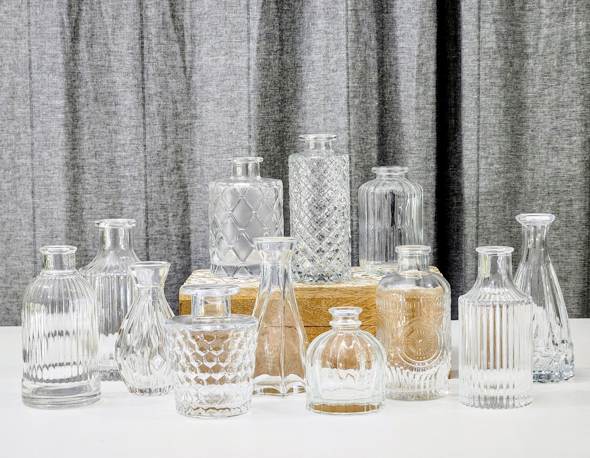Mixed clear vintage bottles set/12