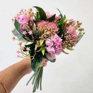 Small artificial bouquet - mixed pink flowers