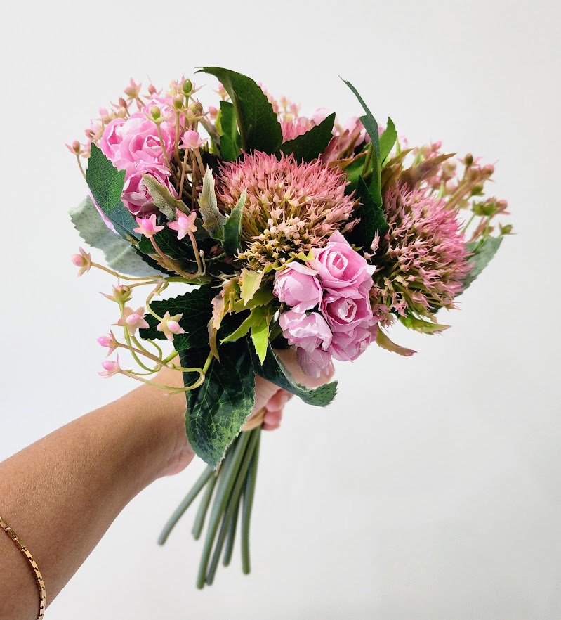 Small artificial bouquet - mixed pink flowers