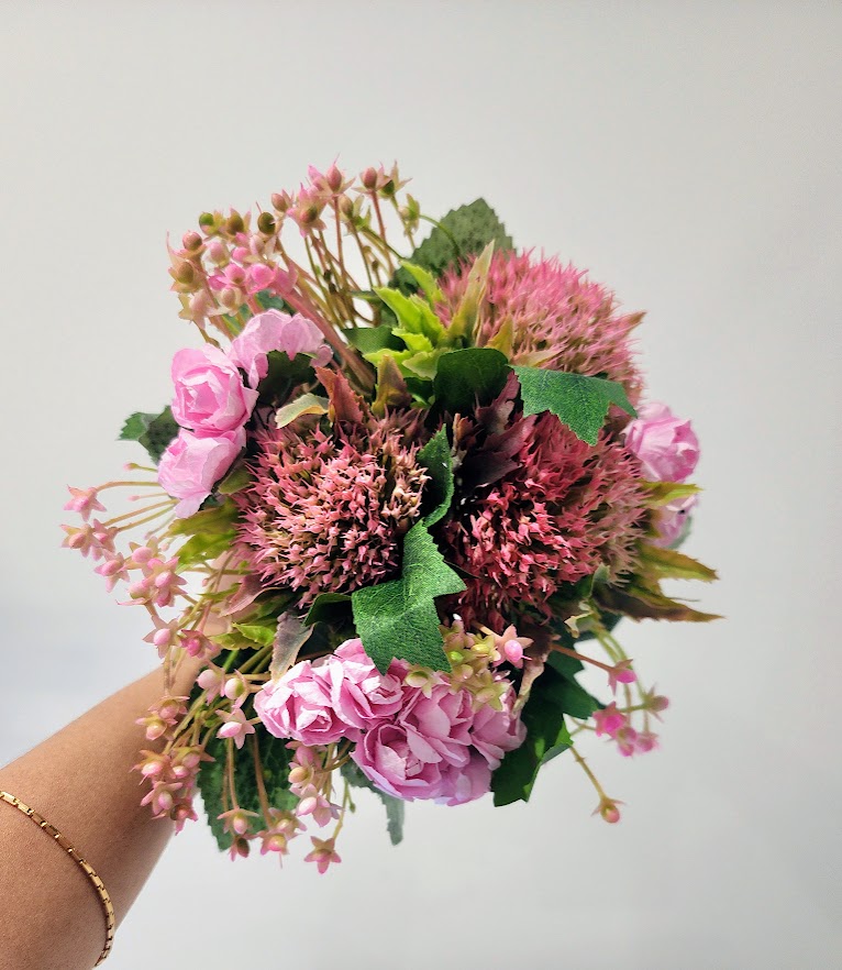 Small artificial bouquet - mixed pink flowers - Image 3